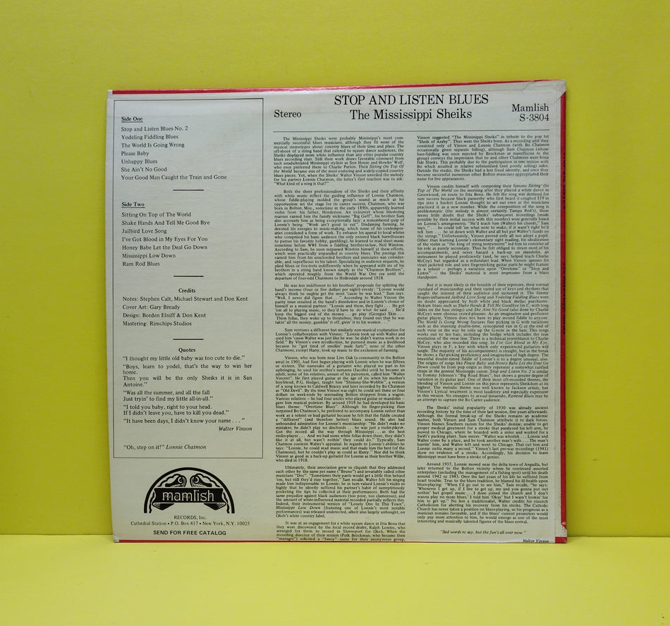 The Mississippi Sheiks - Stop And Listen - 1974 - S 3804 Used - EX - Vinyl