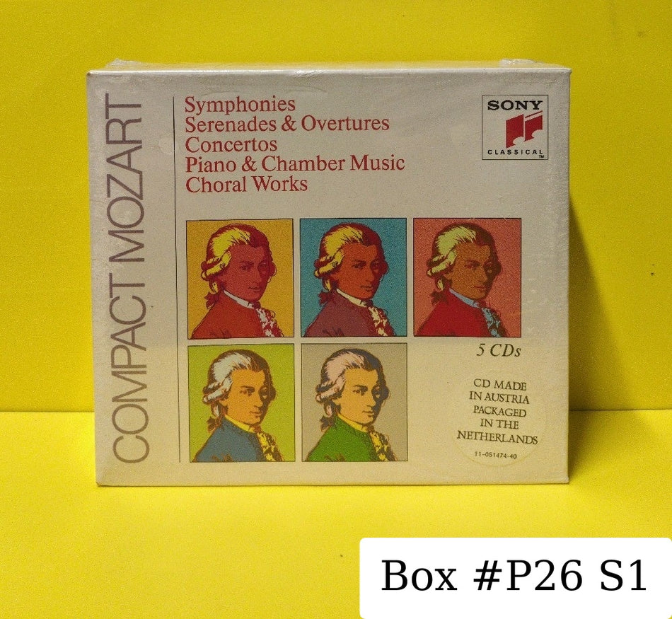 Wolfgang Amadeus Mozart, Various  - Compact Mozart - 1990 - SB5K 45 977 - New - Sealed - CDs 5xCD Box Set - Netherlands Import