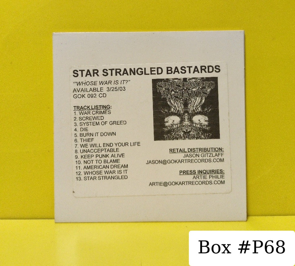 Star Strangled Bastards - Whose War Is It? - 2003 - GOK 092 CD - Used - EX - CDs - Promo