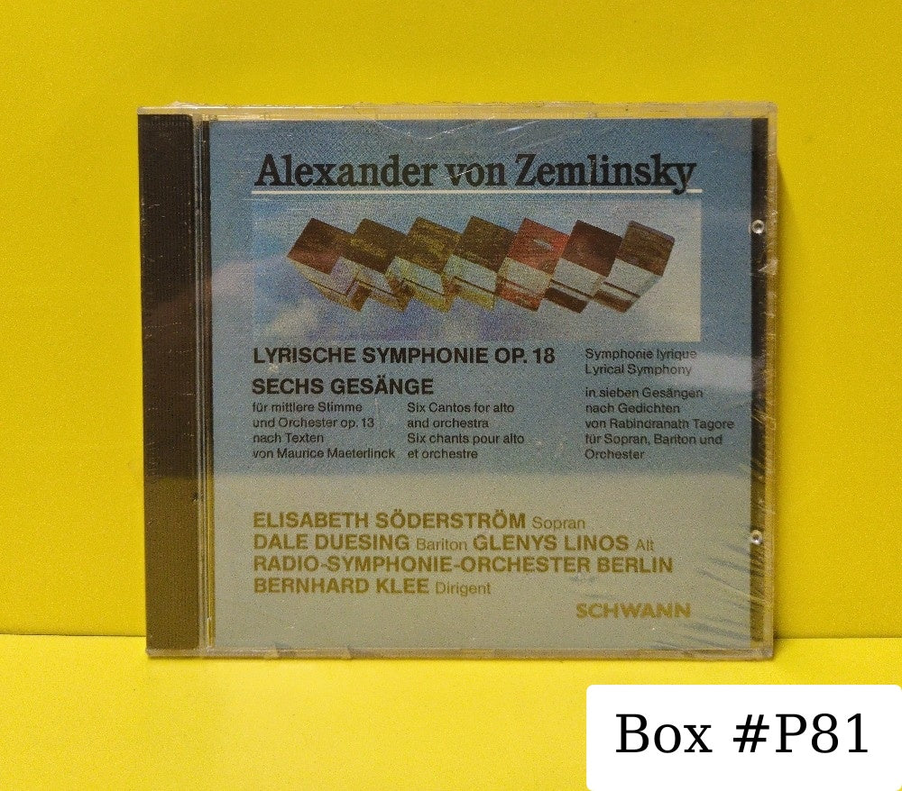 Alexander Von Zemlinsky, Radio-Symphonie-Orchester Berlin, Bernhard Klee, Elisabeth Soderstrom, Dale Duesing, Glenys Linos - Lyrische Symphonie Op. 18 Sechs Gesange - CD 11602 - New - Sealed - CDs - European Import