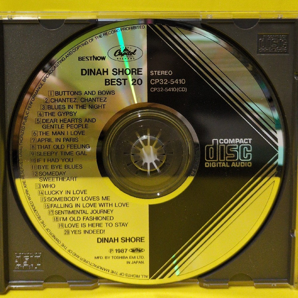Dinah Shore - Best 20 - 1987 - CP32-5410 - Used - EX - CDs - Japan Import