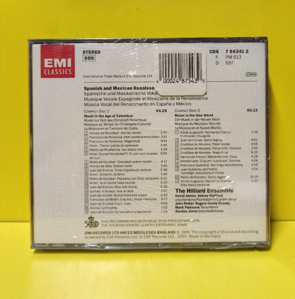 The Hilliard Ensemble - Spanish And Mexican Renaissance Vocal Music - 1992 - CDS 7 54341 2 - New - Sealed - CDs