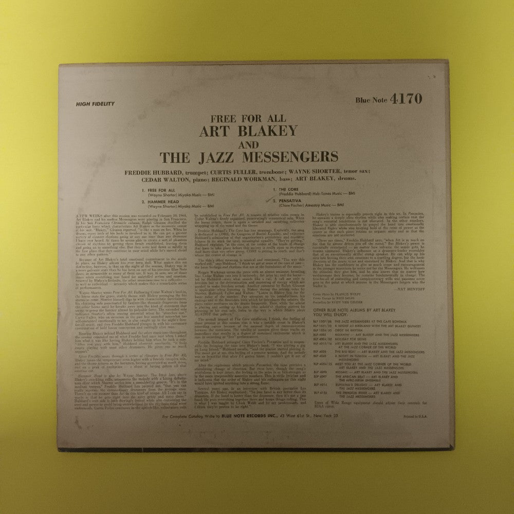 Art Blakey & the Jazz Messengers  - Free For All /Mono RVG All Disc - 1966 - BLP 4170 - Used - VG++ - Vinyl