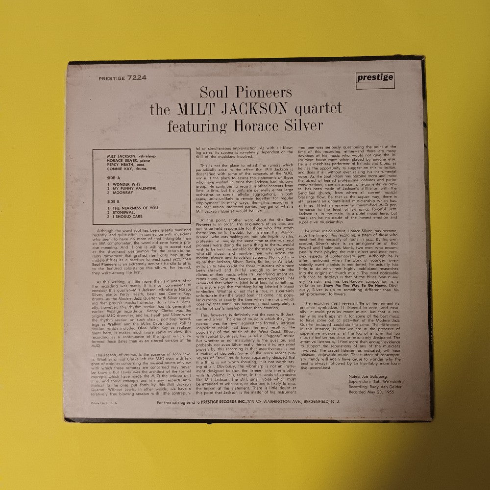 Milt Jackson ft Horace Silver - Soul Pioneers - PRLP 7224 - Used - VG++ - Vinyl
