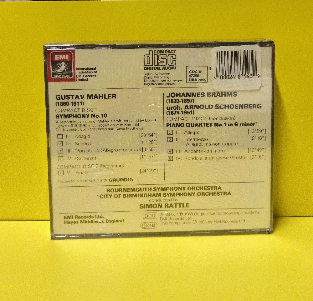 Simon Rattle, Bournemouth Symphony Orchestra, City Of Birmingham Symphony Orchestra - Mahler: Symphony No. 10 - Brahms/Schoenberg: Piano Quartet No. 1 In G Minor - 1985 - CDS 7 47301 8 - New - Sealed - CDs