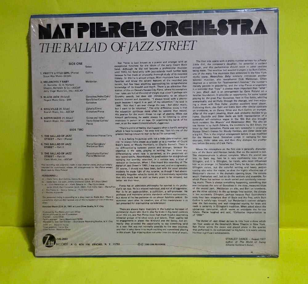 Nat Pierce Orchestra  - The Ballad Of Jazz Street  - 1980 - ZMS 2003 - New - Sealed - Vinyl