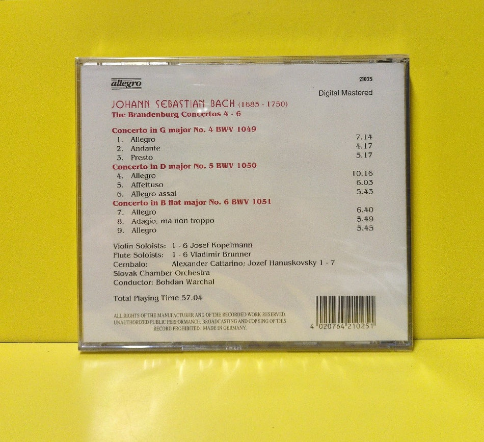 Johann S. Bach, Slovak Chamber Orchestra, Bohdan Warchal - The Brandenburg Concerts No. 4-6 - 21025 - New - Sealed - CDs - Germany Import