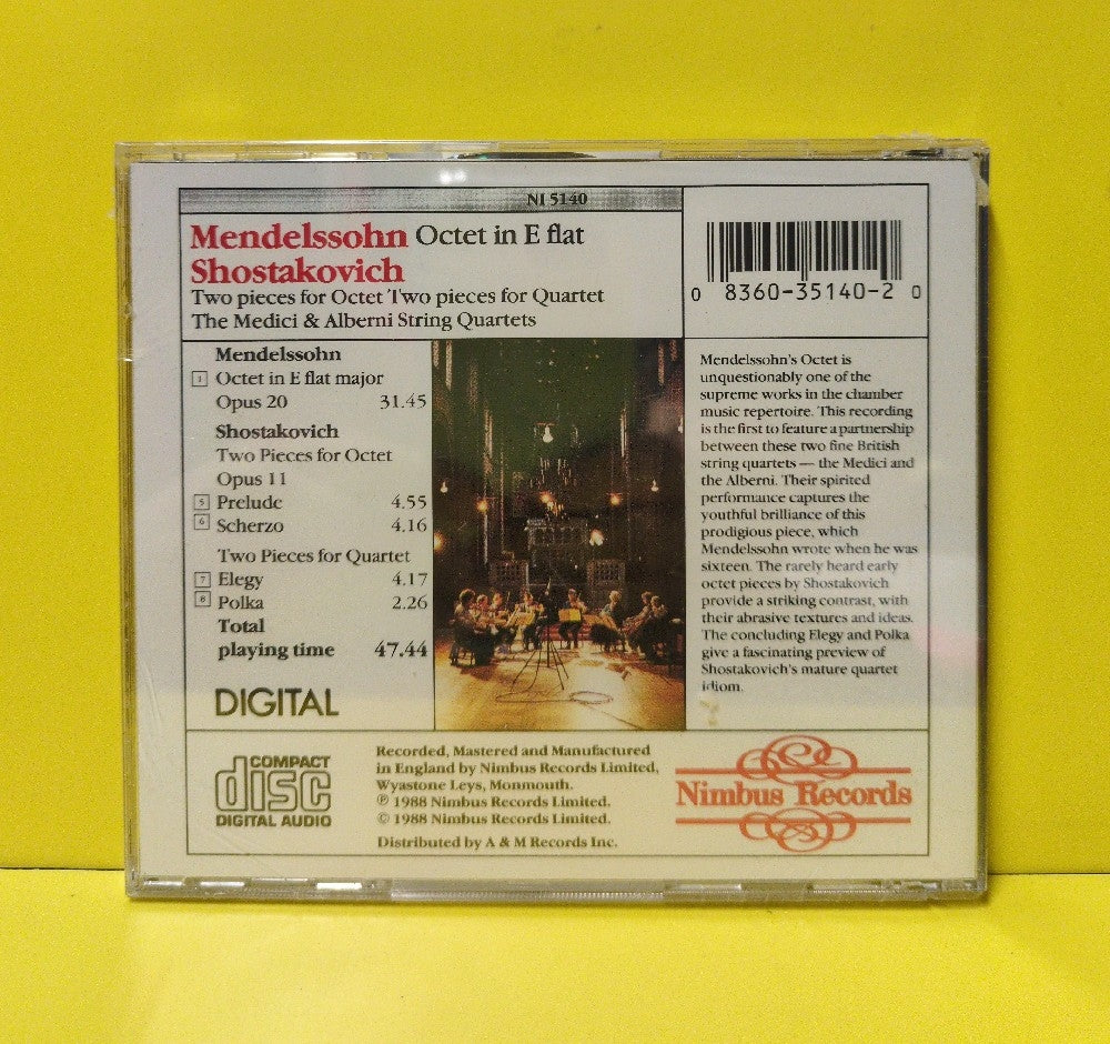 Mendelssohn, Shostakovich, Medici String Quartet, Alberni String Quartet - Octet In E Flat, Two Pieces For Octet Elegy And Polka - 1988 - NI 5140 - New - Sealed - CDs - UK Import