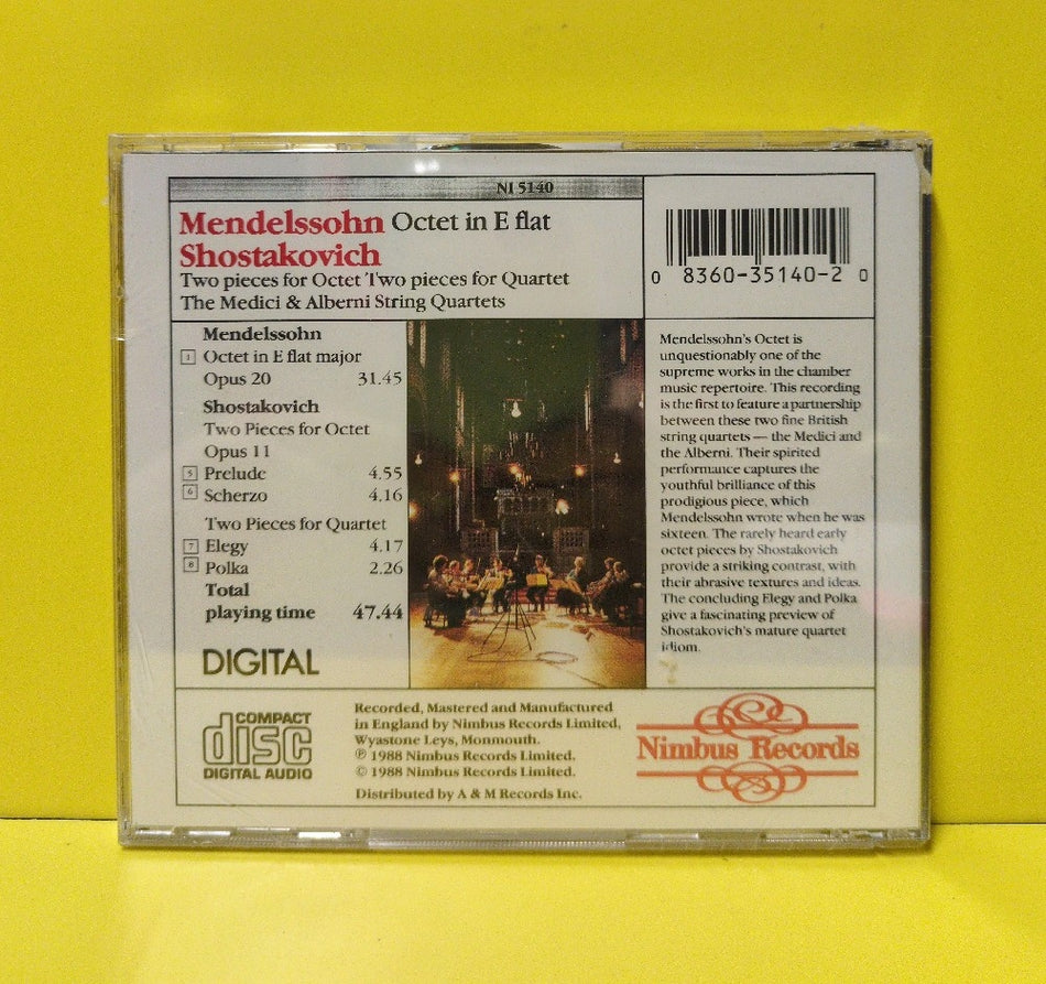 Mendelssohn, Shostakovich, Medici String Quartet, Alberni String Quartet - Octet In E Flat, Two Pieces For Octet Elegy And Polka - 1988 - NI 5140 - New - Sealed - CDs - UK Import