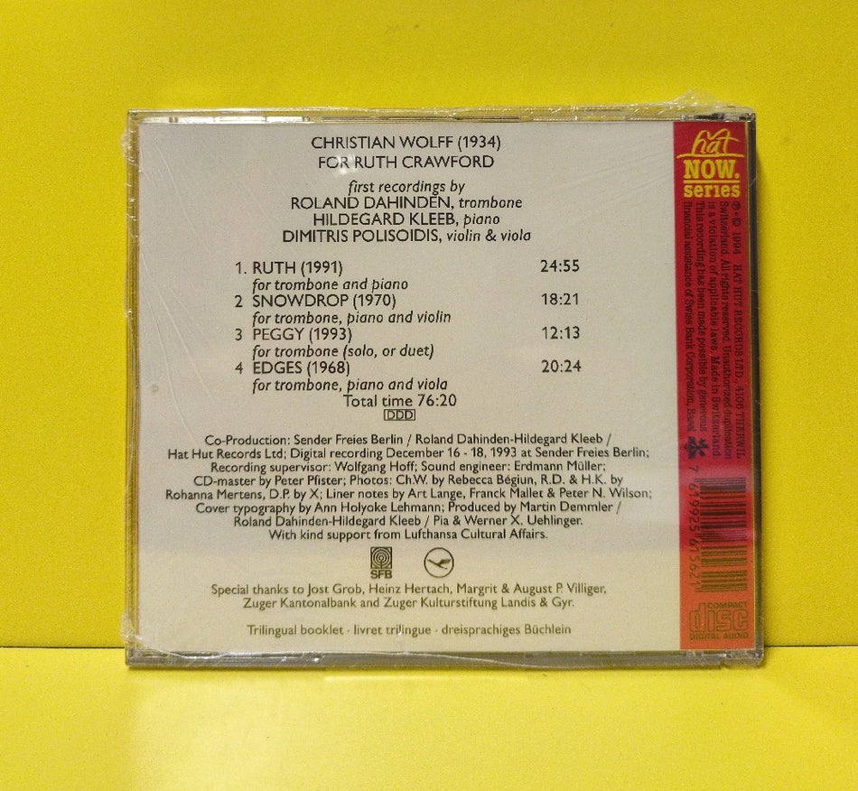 Christian Wolff, Hildegard Kleeb, Roland Dahinden, Dimitris Polisoidis - For Ruth Crawford - 1994 - hat ART CD 6156 - New - Sealed - CDs - Switzerland Import