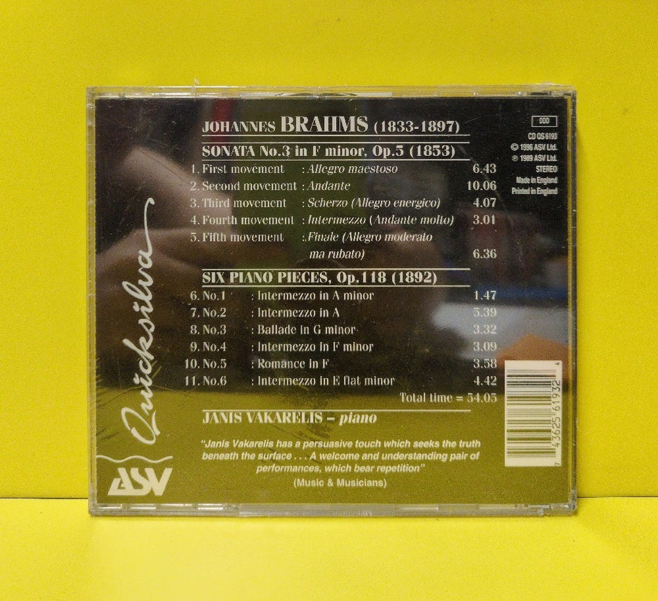 Brahms, Janis Vakarelis - Piano Sonata No. 3, 6 Pieces Op. 118 - 1996 - CD QS 6193 - New - Sealed - CDs