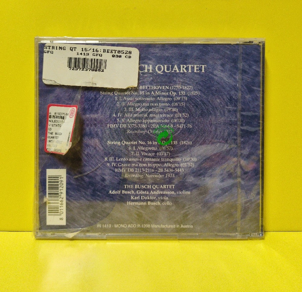 The Busch Quartet - Beethoven: String Quartets No. 15 Op. 132 - No. 16 Op. 135 - 1998 - IN 1413 - New - Sealed - CDs