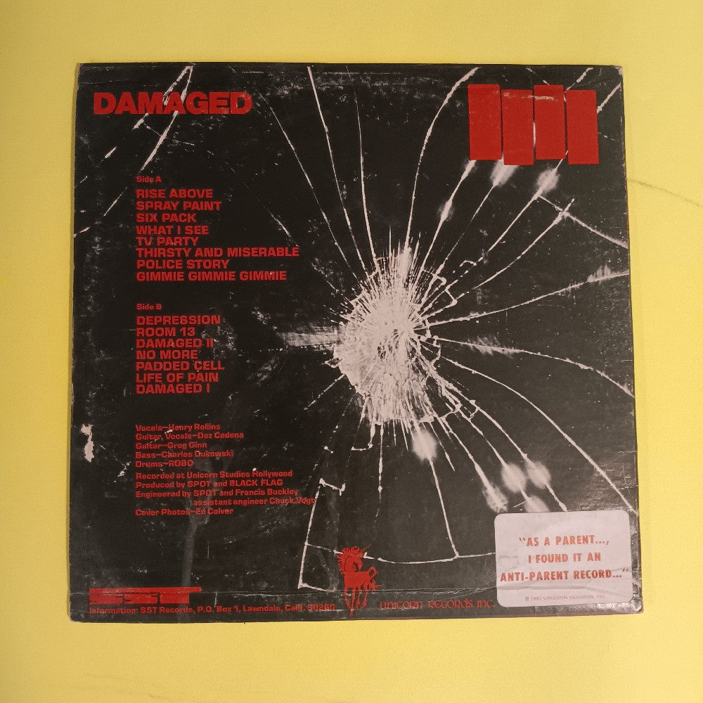 Black Flag - Damaged / Anti-Parent Sticker - 1981 - Unicorn 9502 - Used - VG - Vinyl
