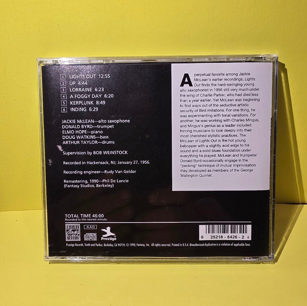 The Jackie McLean Quintet With Donald Byrd And Elmo Hope - Lights Out! - 1990 - OJCCD-426-2 - Used - VG+ - CDs