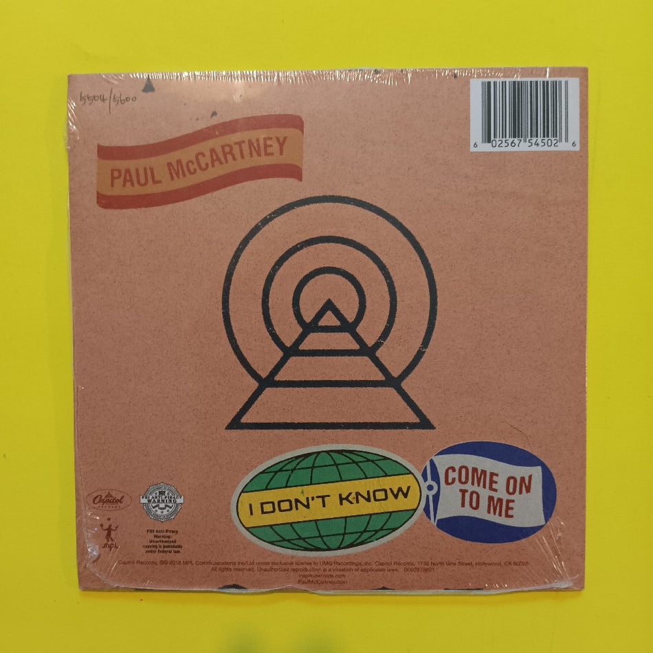 Paul McCartney - I Don't Know / Come On To Me #ed RSD 7" - 2018 - B002879821 - New - Sealed - Vinyl