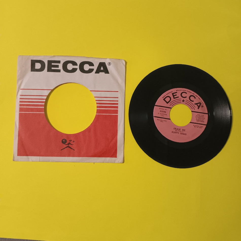 Ruffty Craig - Erase Me / Forbidden To Love PROMO 7" - 1966 - Decca 32046 - Used - VG++ - Vinyl