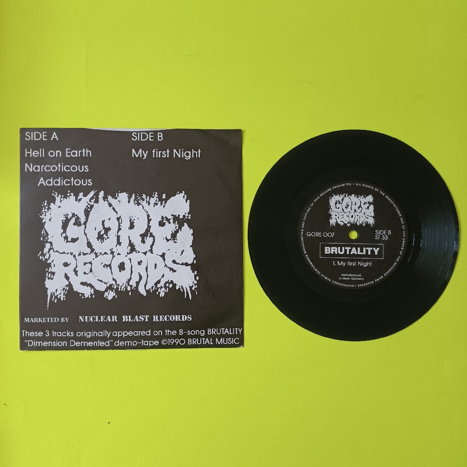 Brutality - Untitled - Hell On Earth Germany 7" Death Metal - 1992 - GORE007 - Used - VG++ - Vinyl