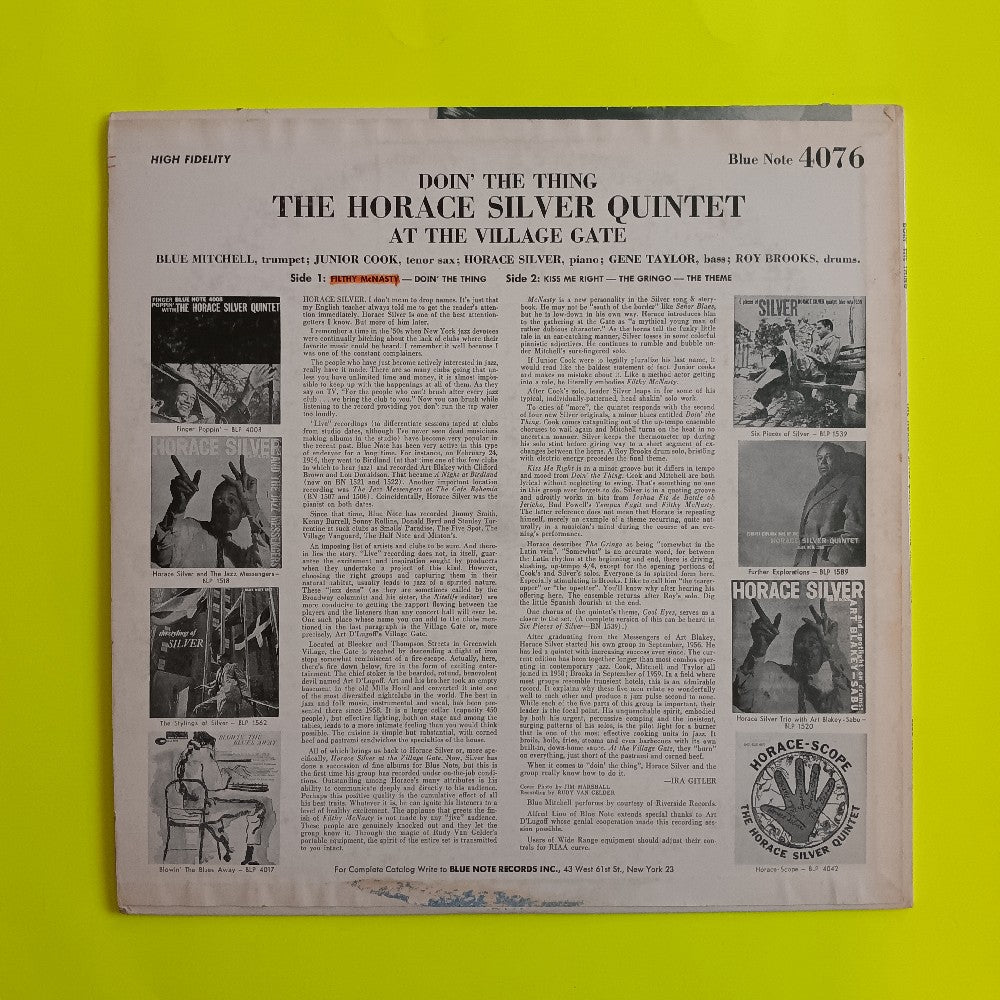 Horace Silver Quintet - Doin' the Thing At The Village Gate - 1962 - BLP 4076 - Used - VG++ - Vinyl