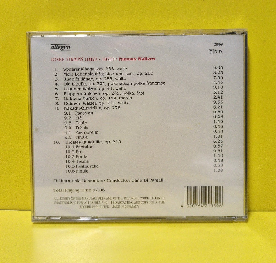 Josef Strauss / Philharmonia Bohemica, Carlo Di Pantelli - Famous Waltzes - 21059 - New - Sealed - CDs