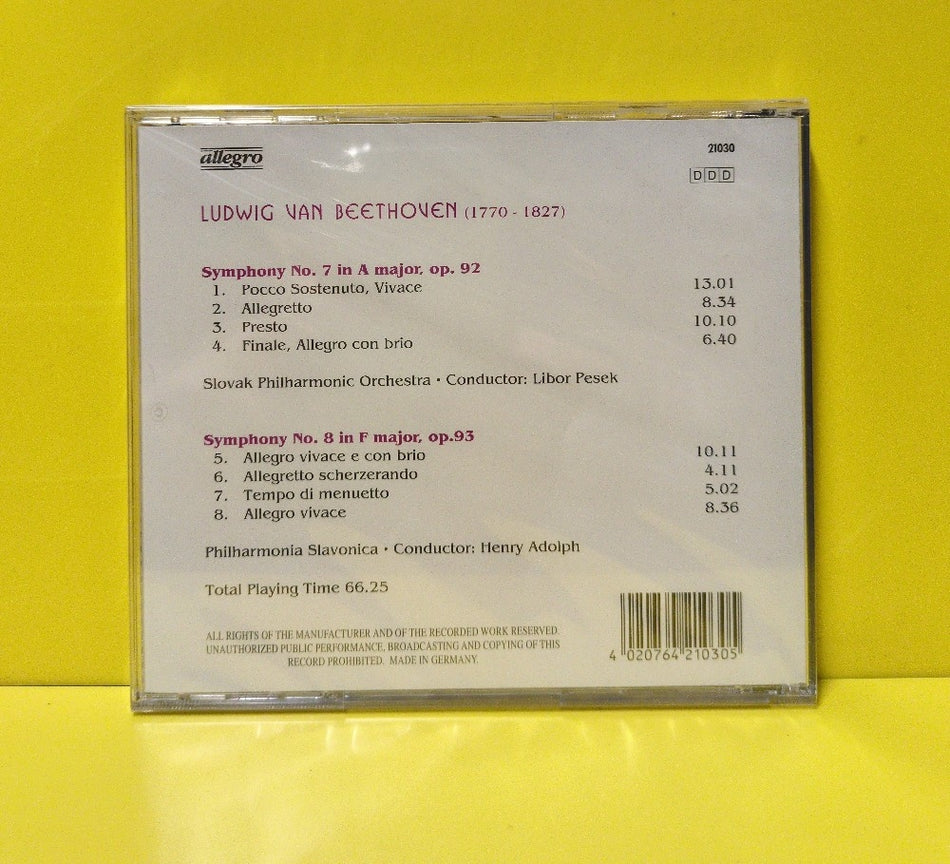 Beethoven, Philharmonia Slavonica, Henry Adolph - Symphony No. 7, 8 - 21030 - New - Sealed - CDs - Germany Import
