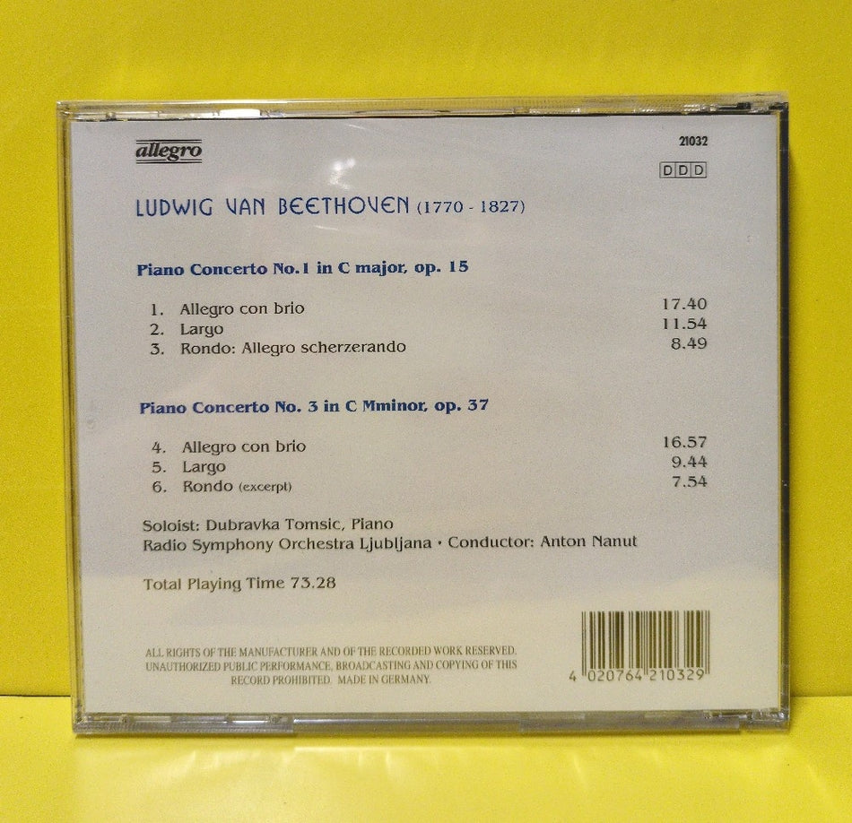 Beethoven, Dubravka Tomsic, Radio Symphony Orchestra Ljubljana, Anton Nanut - Piano Concert No. 1, 3 (Klavierkonzerte • Concert Pour Piano) - 21032 - New - Sealed - CDs