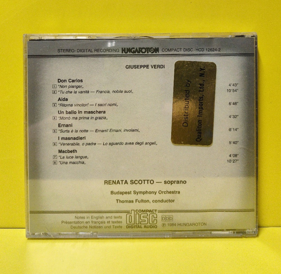 Verdi, Renata Scotto, Budapest Symphony Orchestra, Thomas Fulton - Verdi Arias - 1985 - HDCD 12624-2 - New - Sealed - CDs - Hungary Import