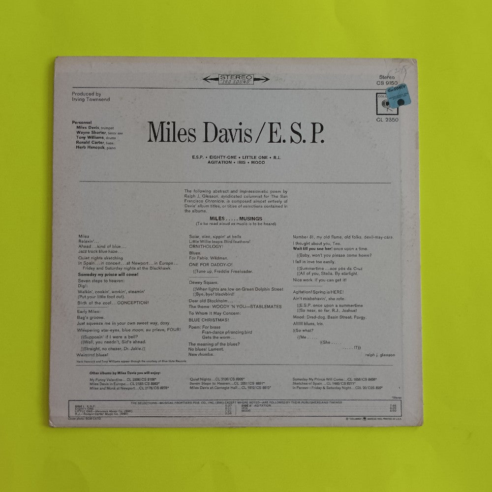 Miles Davis - E. S. P. ESP / No Nonbreakable 2 Eye - 1967 - CS 9150 - Used - VG++ - Vinyl
