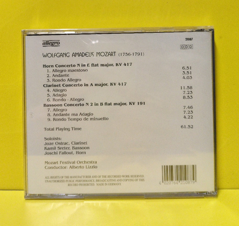 W. A. Mozart, Mozart Festival Orchestra, Conductor: Alberto Lizzio - Horn Concert / Clarinet Concert - 21087 - New - Sealed - CDs - Germany Import