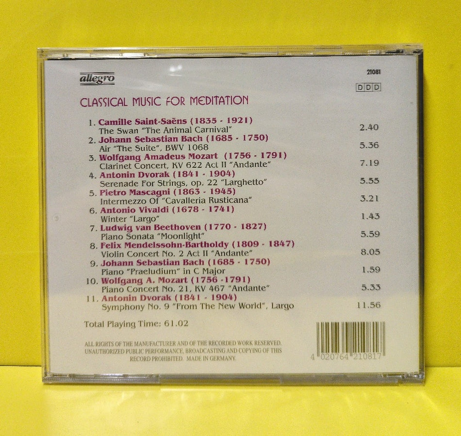 Bach, Dvorak, Vivaldi, Slovak Chamber Orchestra, Da Cernecka, Libor Pesek, Bohdan Warchal - Classical Music For Meditation - 21081 - New - Sealed - CDs - Germany Import