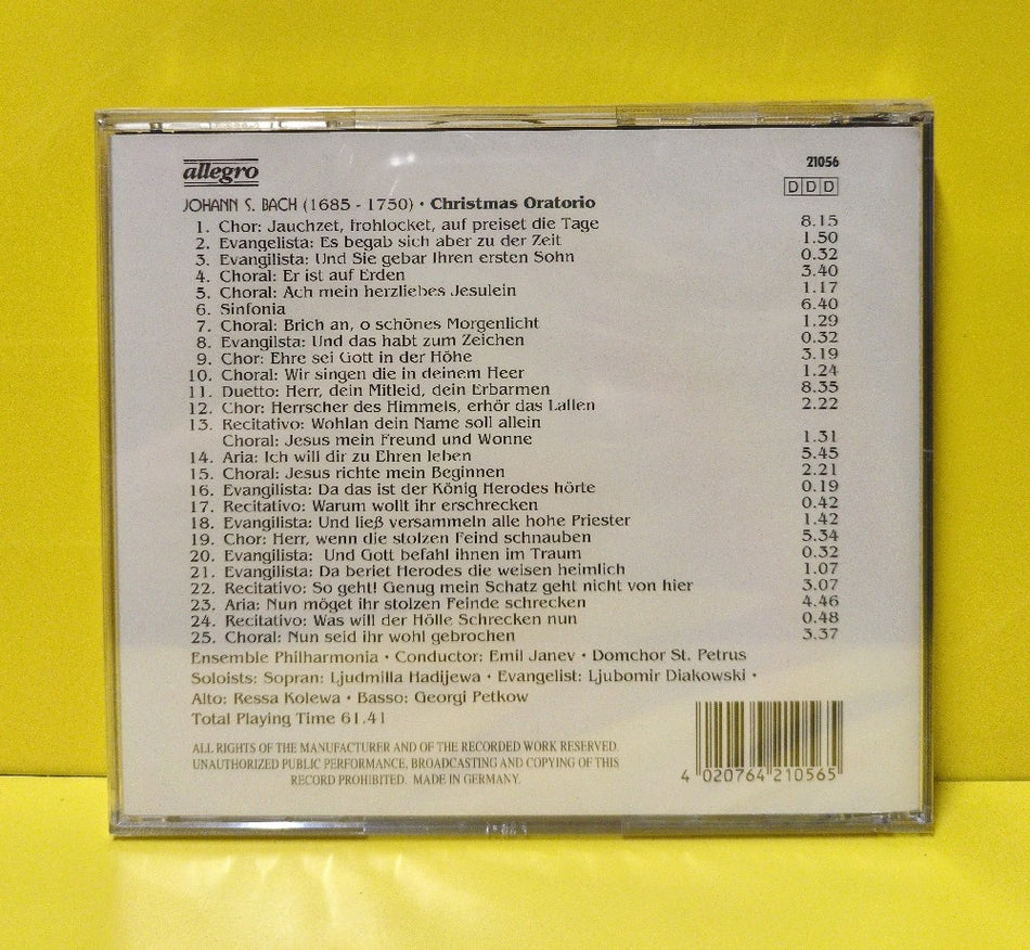 Johann S. Bach, Ensemble Philharmonia, Emil Janev, Domchor St. Petrus - Christmas Oratorio (Highlights) - 2004 - 21056 - New - Sealed - CDs - European Import
