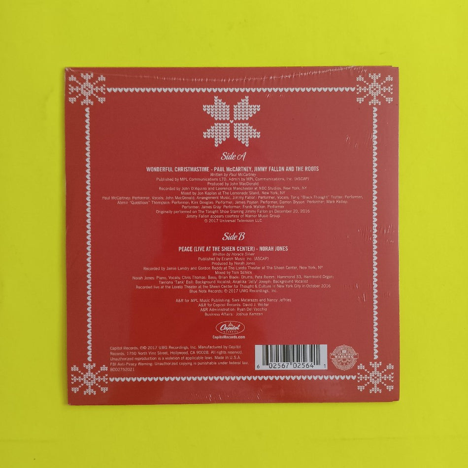Paul McCartney, Jimmy Fallon And The Roots / Norah Jones - Wonderful Christmastime / Peace RSD 7" Red - 2017 - B002752021 - New - Sealed - Vinyl