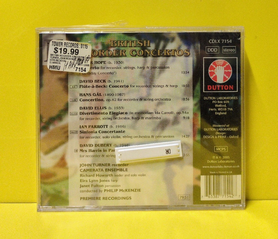 Peter Hope, David Beck, Hans Gál, David Ellis, Ian Parrott, David Dubery, John Turner, Camerata Ensemble, Philip McKenzie - British Recorder Concertos - 2005 - CDLX 7154 - New - Sealed - CDs - UK Import