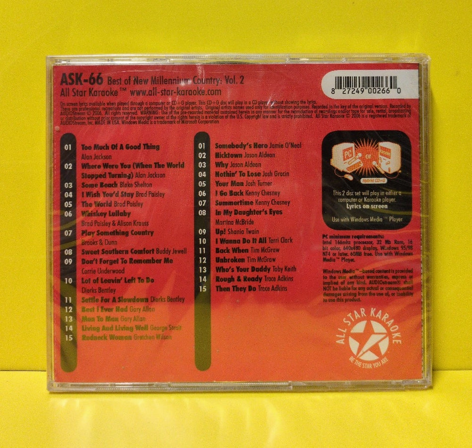Various - All Star Karaoke: Best Of New Millennium Country, Vol. 2 - 2006 - ASK-66 - New - Sealed - CDs