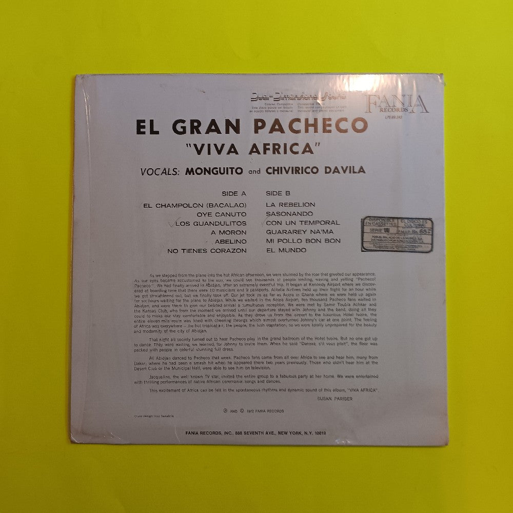 Pacheco Y Su Nuevo Tumbao - Viva Africa / Venezuela w. Shrink - 1979 - LPS-99.243 - Used - VG++ - Vinyl