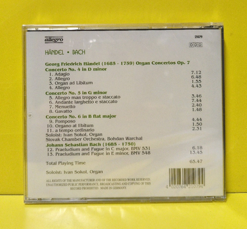Händel, Bach, Slovak Chamber Orchestra, Bohdan Warcha, Ivan Sokol - Organ Concertos No. 4, 5, 6 - 21079 - New - Sealed - CDs - Germany Import