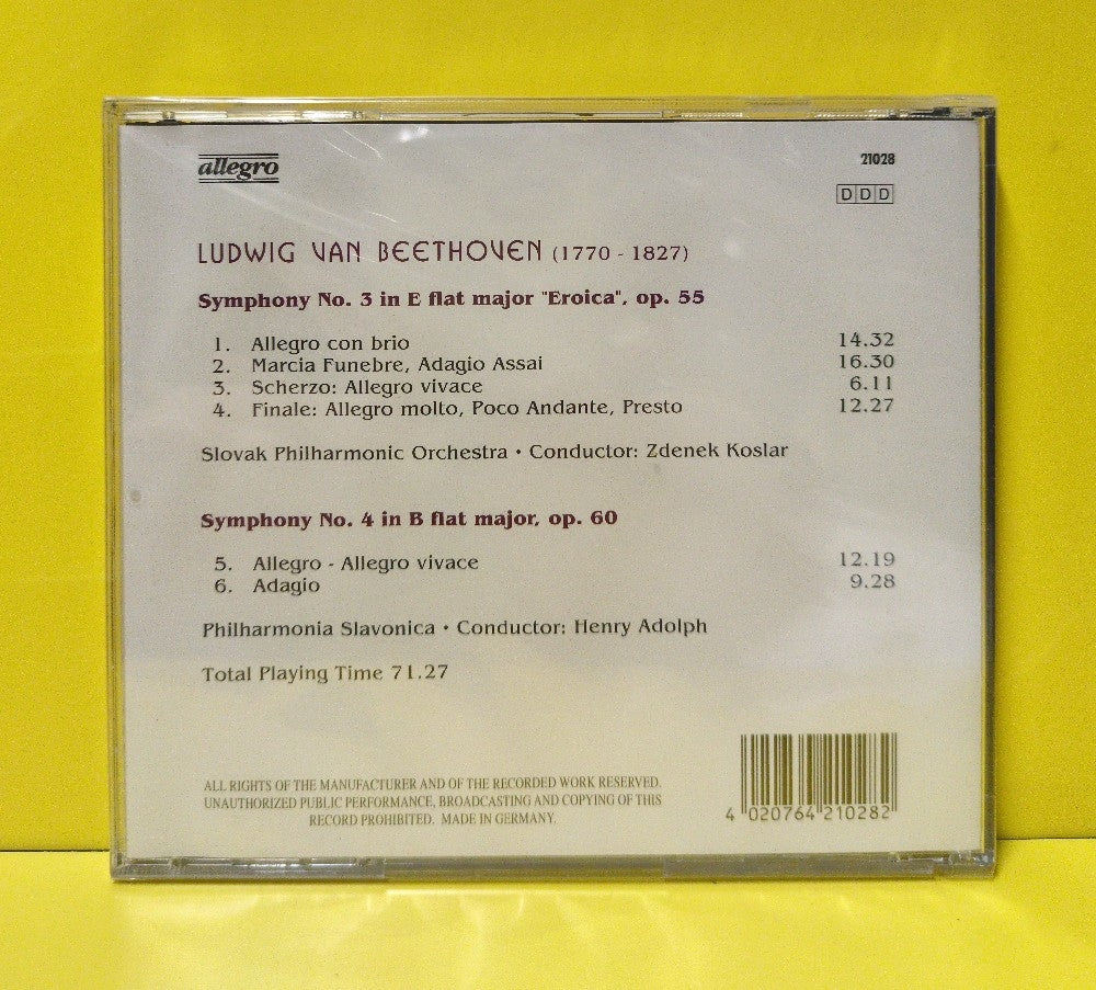 Beethoven, Philharmonia Slavonica, Henry Adolph - Symphony No. 3, 4 = Symphonien = Symphonies - 21028 - New - Sealed - CDs - Germany Import