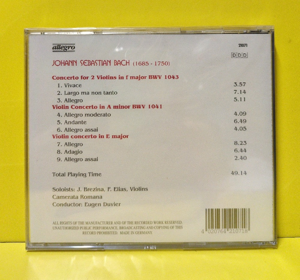 Johann S. Bach, Camerata Romana, Eugen Duvier - Violin Concertos - 21071 - New - Sealed - CDs - Germany Import