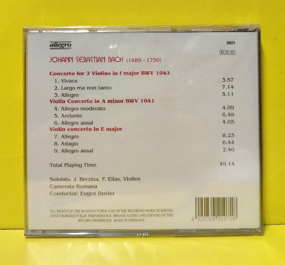 Johann S. Bach, Camerata Romana, Eugen Duvier - Violin Concertos - 21071 - New - Sealed - CDs - Germany Import
