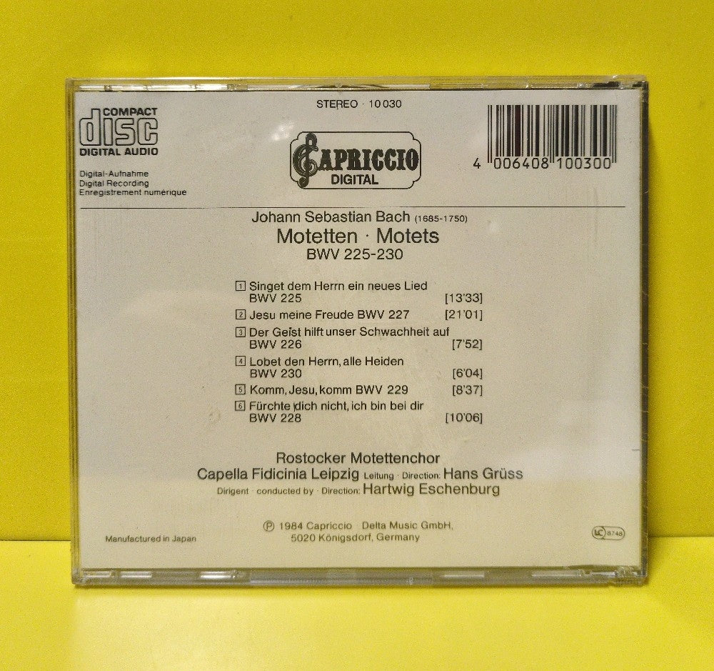 Johann Sebastian Bach, Rostocker Motettenchor, Capella Fidicinia, Leipzig, Hartwig Eschenburg - Motetten BWV 225-230 - 1984 - 10 030 - New - Sealed - CDs - Germany Import