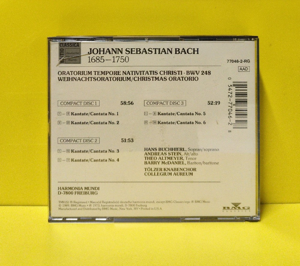 J.S. Bach, Theo Altmeyer • Barry McDaniel • Tölzer Knabenchor • Collegium Aureum • Gerhard Schmidt-Gaden - Weihnachtsoratorium / Christmas Oratorio (BWV 248) - 1989 - 77046-2-RG - Used - VG++ - CDs - 3xCD - Reissue - Remastered