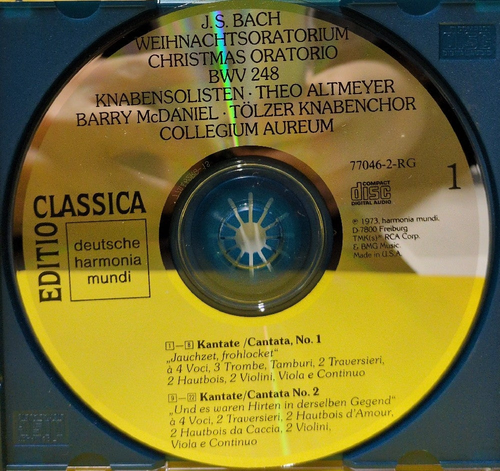 J.S. Bach, Theo Altmeyer • Barry McDaniel • Tölzer Knabenchor • Collegium Aureum • Gerhard Schmidt-Gaden - Weihnachtsoratorium / Christmas Oratorio (BWV 248) - 1989 - 77046-2-RG - Used - VG++ - CDs - 3xCD - Reissue - Remastered