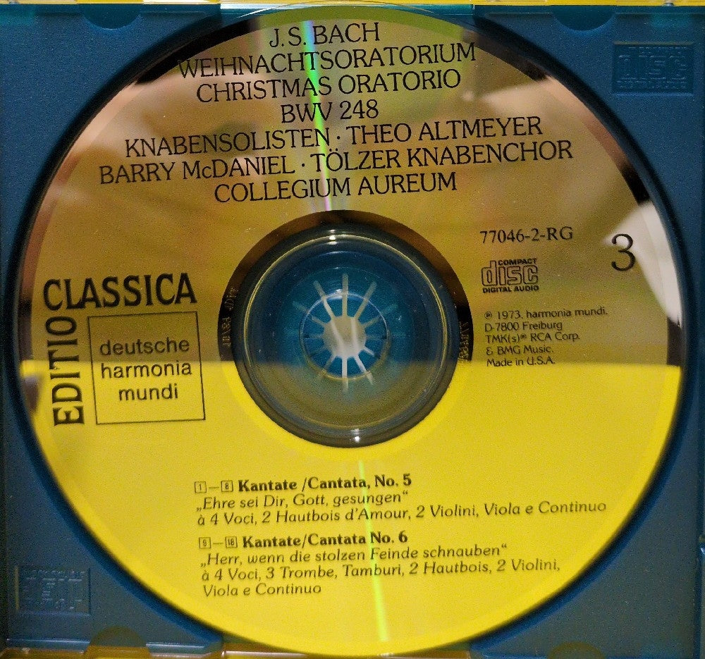 J.S. Bach, Theo Altmeyer • Barry McDaniel • Tölzer Knabenchor • Collegium Aureum • Gerhard Schmidt-Gaden - Weihnachtsoratorium / Christmas Oratorio (BWV 248) - 1989 - 77046-2-RG - Used - VG++ - CDs - 3xCD - Reissue - Remastered