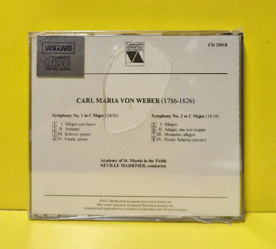 Carl Maria Von Weber, Academy Of St. Martin In The Fields, Neville Marriner - Symphonies No. 1 & 2 - 1984 - CD 25018 - New - Sealed - CDs