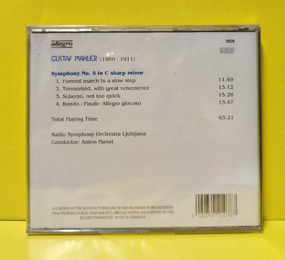 Mahler, Radio Symphony Orchestra Ljubkjana, Anton Nanut - Symphony No. 5 - 21078 - New - Sealed - CDs - Germany Import