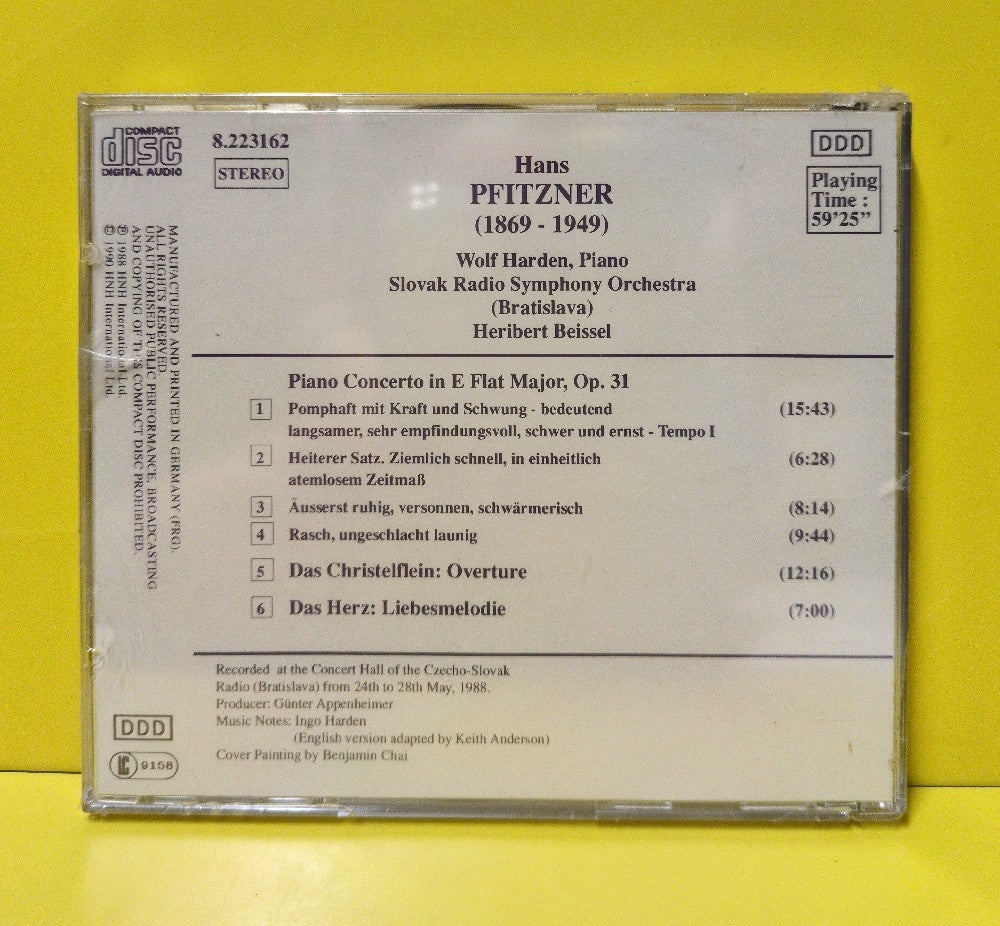 Hans Pfitzner - Wolf Harden, CSR Symphony Orchestra (Bratislava), Heribert Beissel - Piano Concerto In E Flat Major, Op. 31 - 1990 - 8.223162 - New - Sealed - CDs - Reissue - European Import