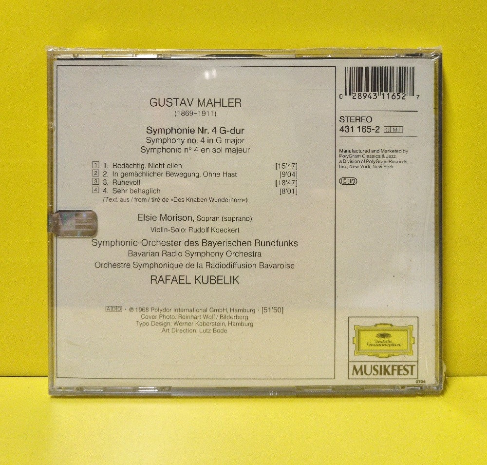 Gustav Mahler, Rafael Kubelik, Bavarian Radio Symphony Orchestra, Elsie Morison - Symphony No. 4 - 431 165-2 - New - Sealed - CDs - Reissue
