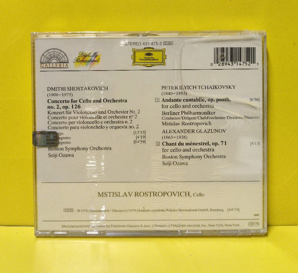 Shostakovich • Tchaikovsky • Glazunov • Mstislav Rostropovich - Cello Concerto No. 2 / Andante Cantabile / Chant Du Ménestrel - 431 475-2 - New - Sealed - CDs - Remastered - European Import