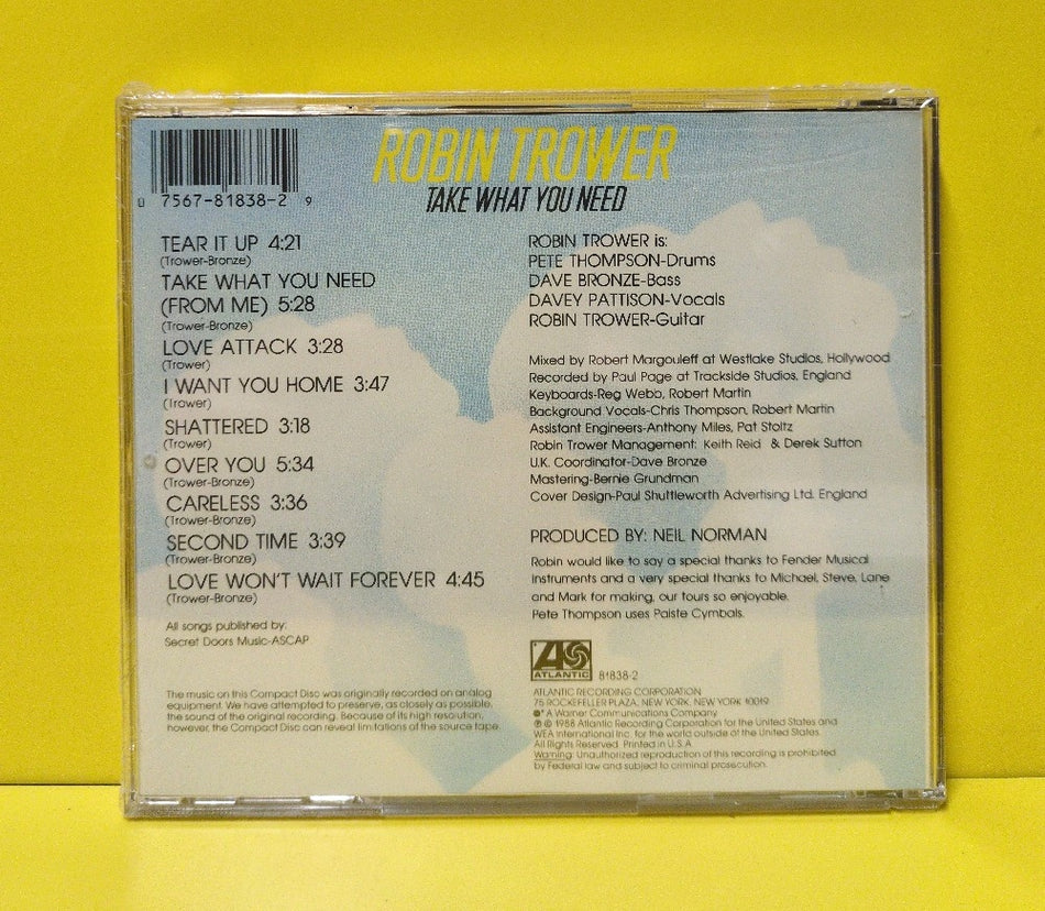 Robin Trower - Take What You Need - 1988 - 7 81838-2 - New - Sealed - CDs