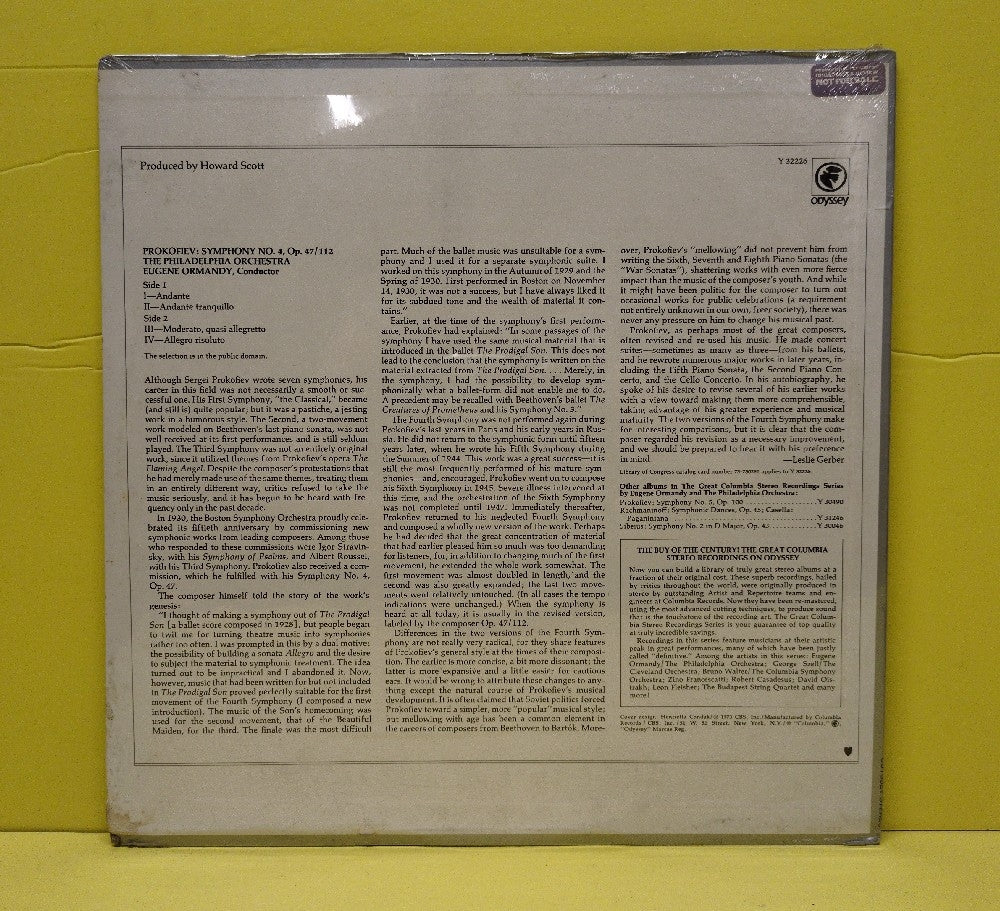 Prokofiev, The Philadelphia Orchestra, Ormandy - Symphony No. 4 - 1973 - Y 32226 - New - Sealed - Vinyl - Promo - Reissue