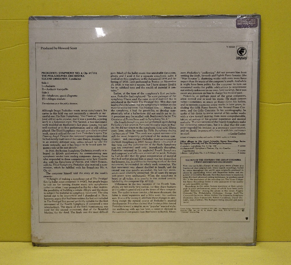 Prokofiev, The Philadelphia Orchestra, Ormandy - Symphony No. 4 - 1973 - Y 32226 - New - Sealed - Vinyl - Promo - Reissue
